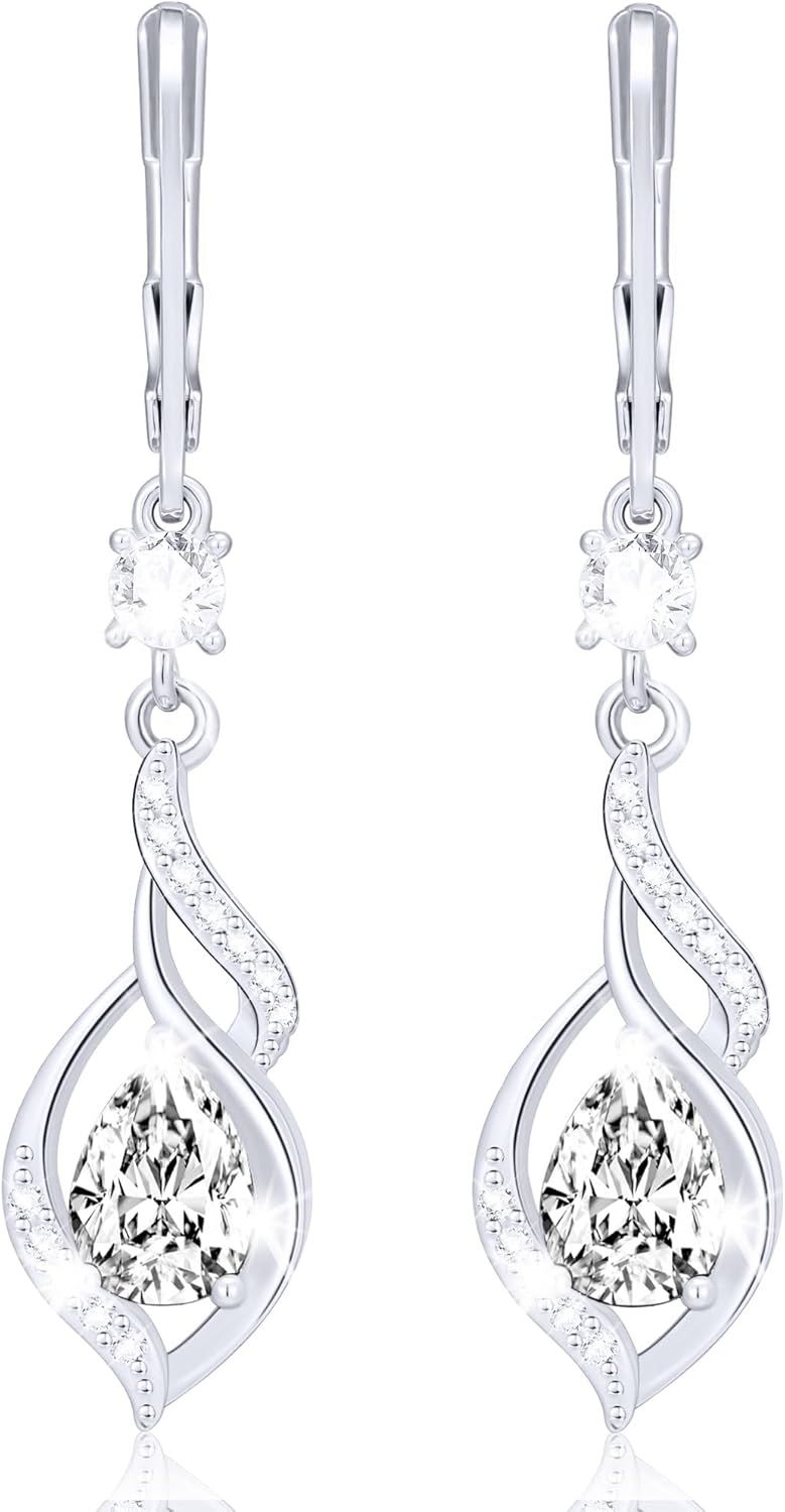 [DuoDiner] Swinging Earrings, Women's Birthstone Hoop Earrings, Metal Allergy Compatible, S925 Silver, Zirconia | Mother, Wife, Girlfriend, Popular Anniversary Birthday Gift (April-Silver)