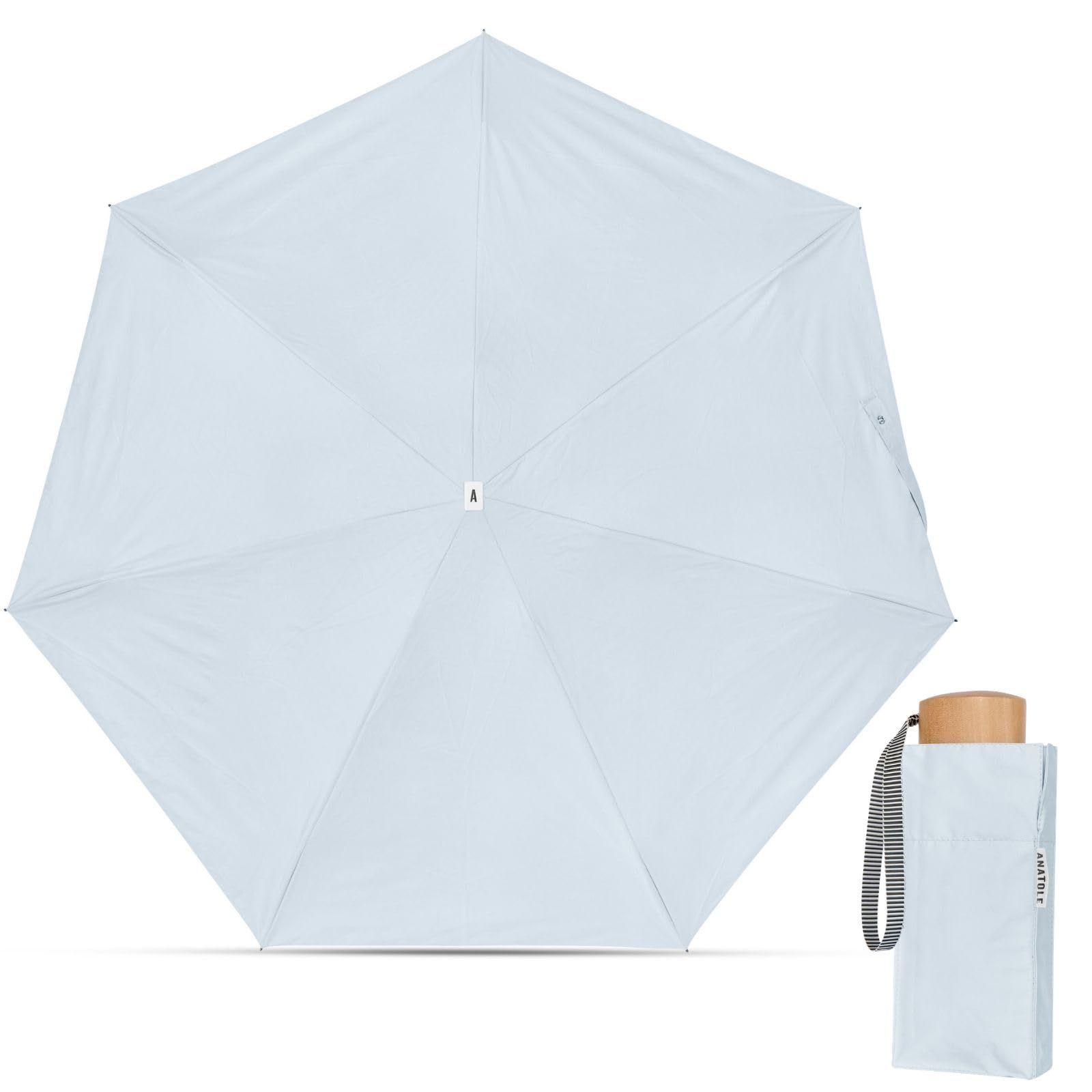 ANATOLE(アナトール) コンパクト 折りたたみ 日傘 SUN PASTEL SOLID 親骨50cm 直径85cm Celesta ライトブルー | ユニセックス 晴雨兼用 軽量 無地 フランスブランド AN-SUN03