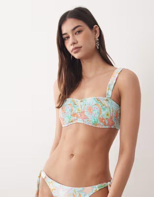 ネバーフリードレスド レディース 水着 トップのみ プリント Never Fully Dressed shirred strappy bikini top sun print part of a se