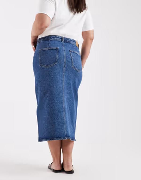 ヴェロモーダ レディース ボトムスカート ミディ デニム Vero Moda Curve slit front denimidi skirt in medium blue wash Medium bl ヴェロモーダ レディース ボトムスカート ミディ デニム Vero Moda Curve slit front denimidi skirt in medium blue wash Medium bl