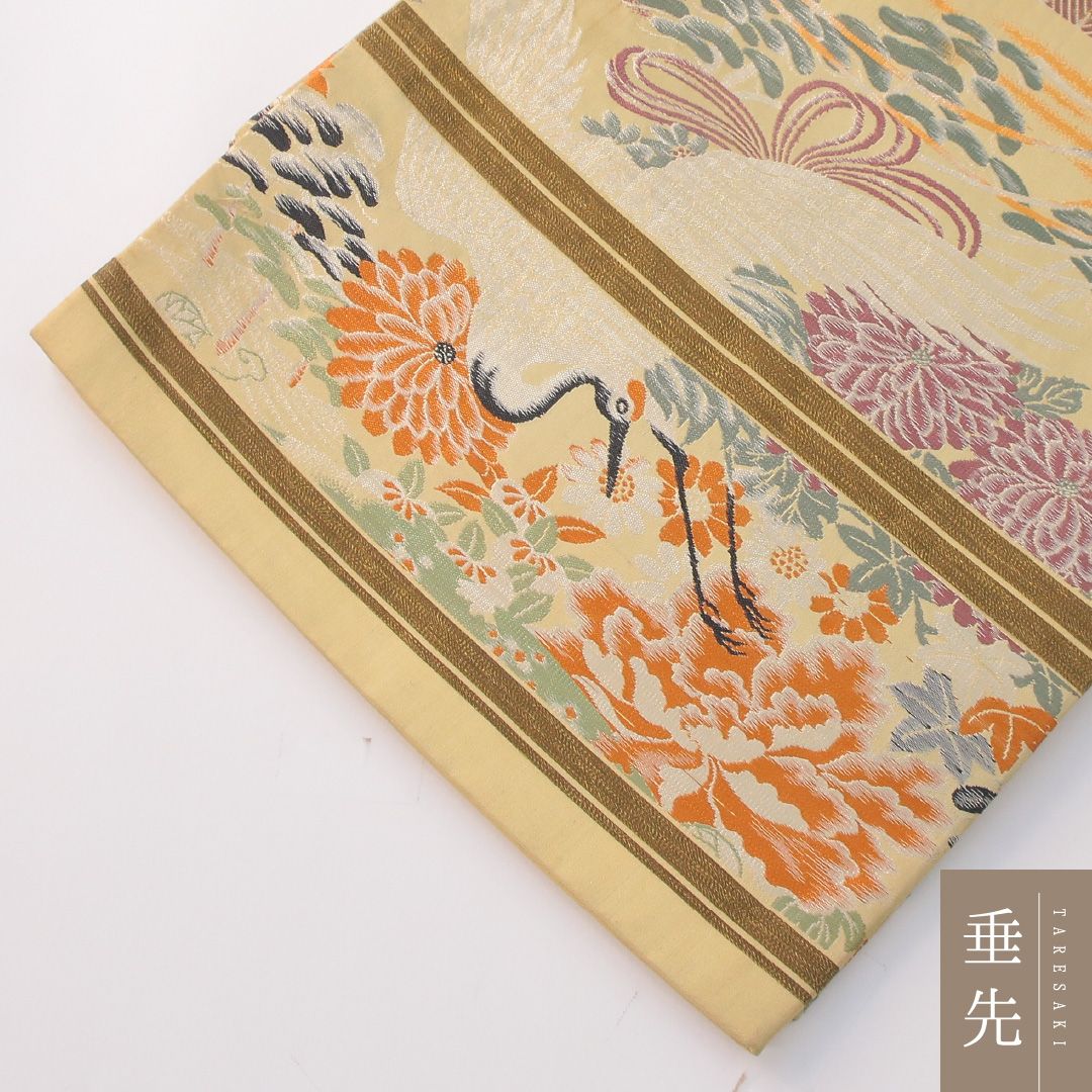 未使用正絹 袋帯 豪華金糸 吉祥文様 鶴 松 菊 六通柄 未仕立て400cm