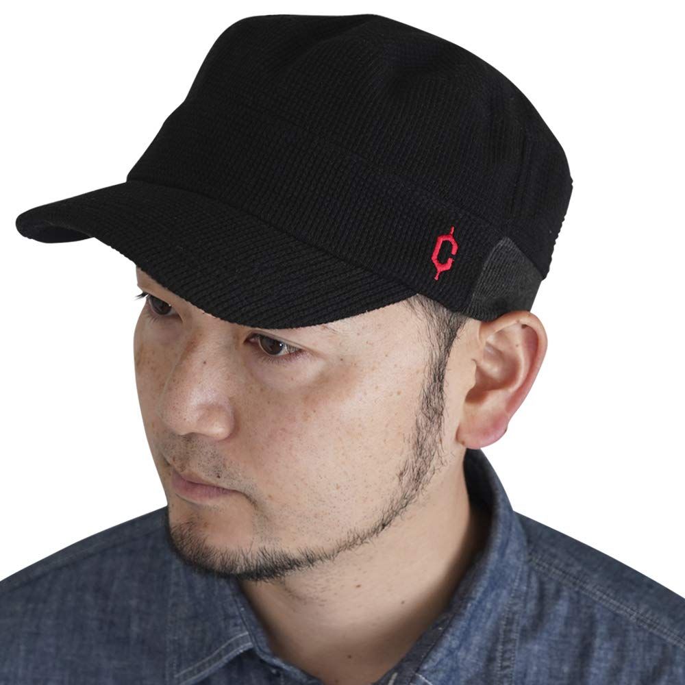 [クレ] ワッフル リブ スウェット ワークキャップ 帽子 大きいサイズ メンズ レディース キャップ XL ブラック