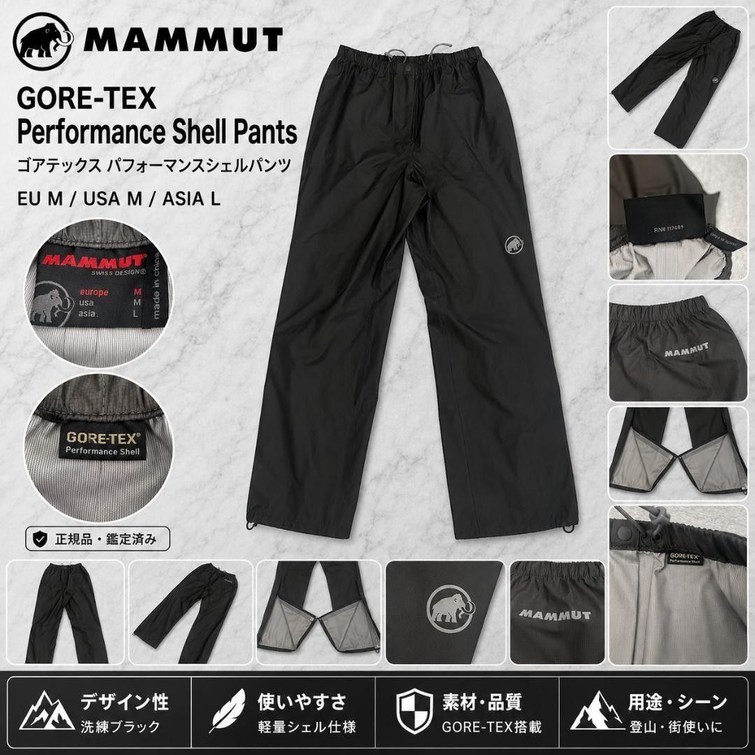 4312 MAMMUT マムート GORE-TEX Performance Shell レインパンツ 黒系 グレー系 ASIA L メンズ 登山 アウトドア 通勤通学 防水 防寒