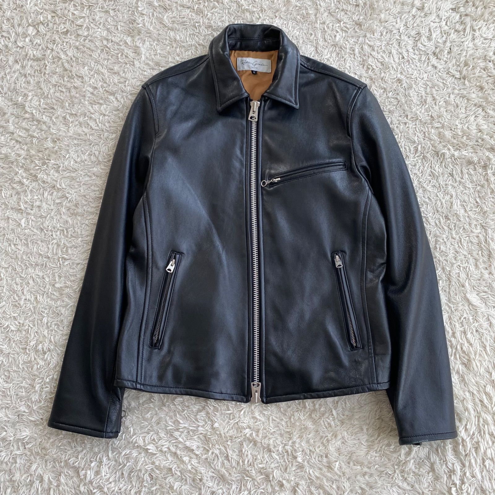 RETRO GRADE TOKYO ブラックレザーシングルライダースジャケット 未使用級！RETRO GRADE レトログレード TOKYO トラッカージャケット