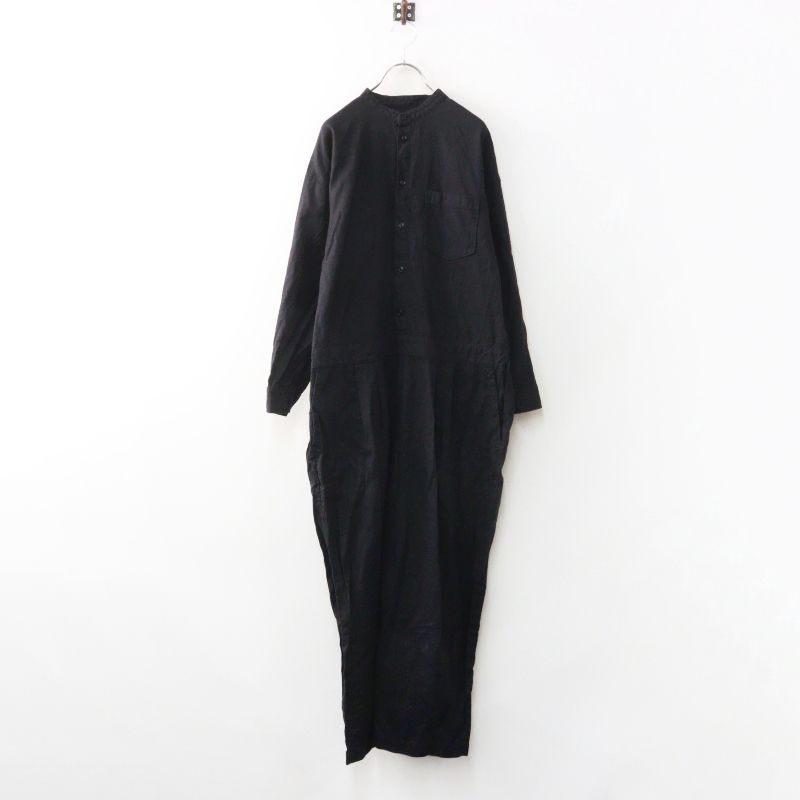 2023AW ネストローブ nest Robe コットンリネン オールインワン F‖ブラック パンツ ロング 長袖 【2400015084930】