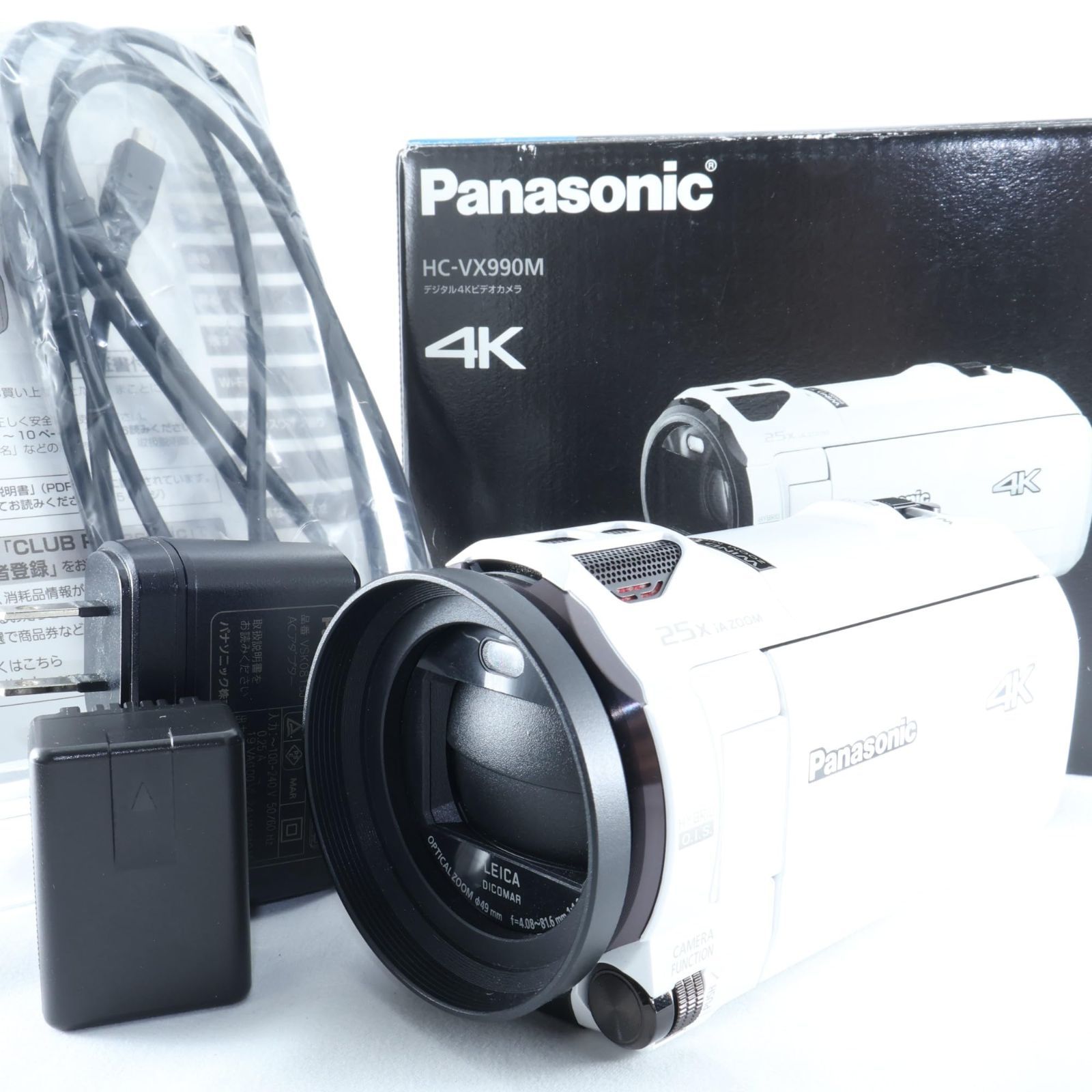 【美品】パナソニック 4K ビデオカメラ VX990M 64GB あとから補正 ホワイト HC-VX990M-W