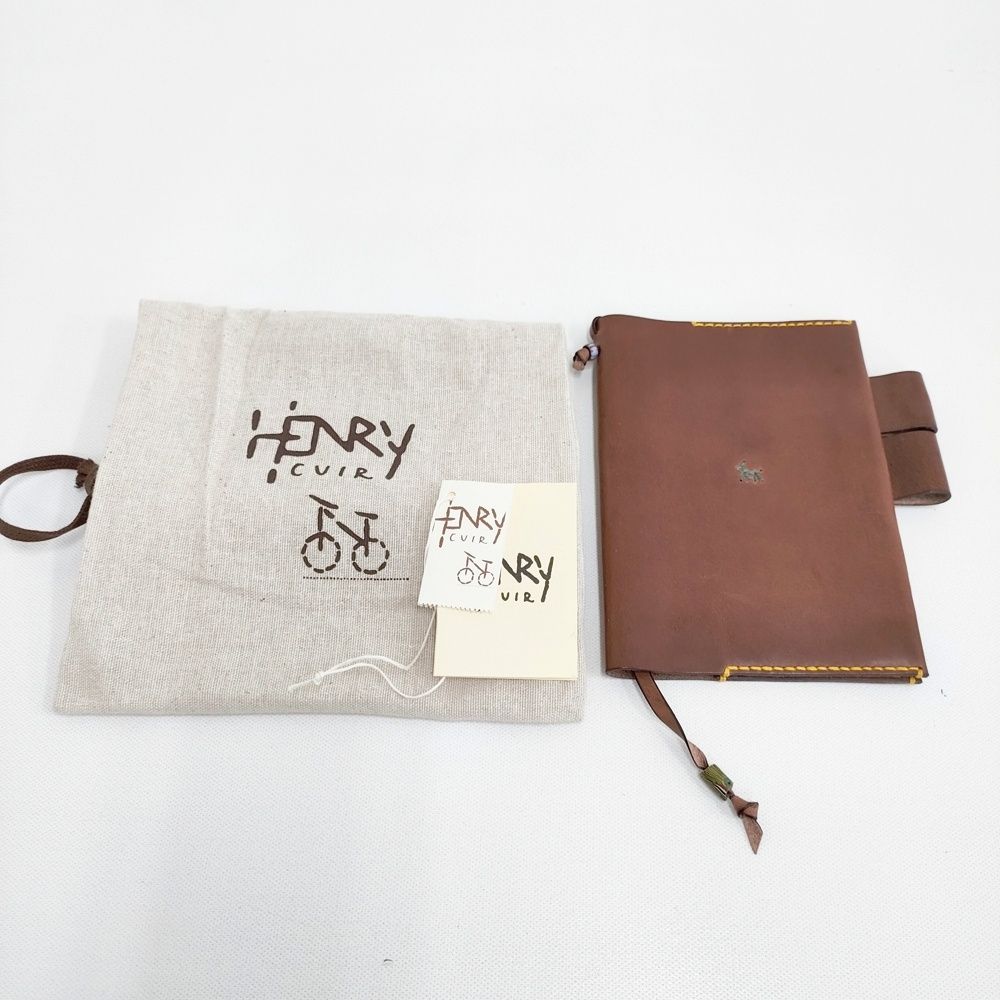 HENRY CUIR/ほぼ日 未使用品 レザー 犬 刺繍 手帳カバー チャ
