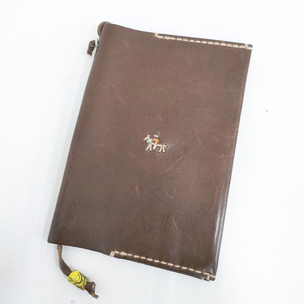 HENRY CUIR レザー 馬 犬 刺繍 手帳カバー ダークブラウン レディース