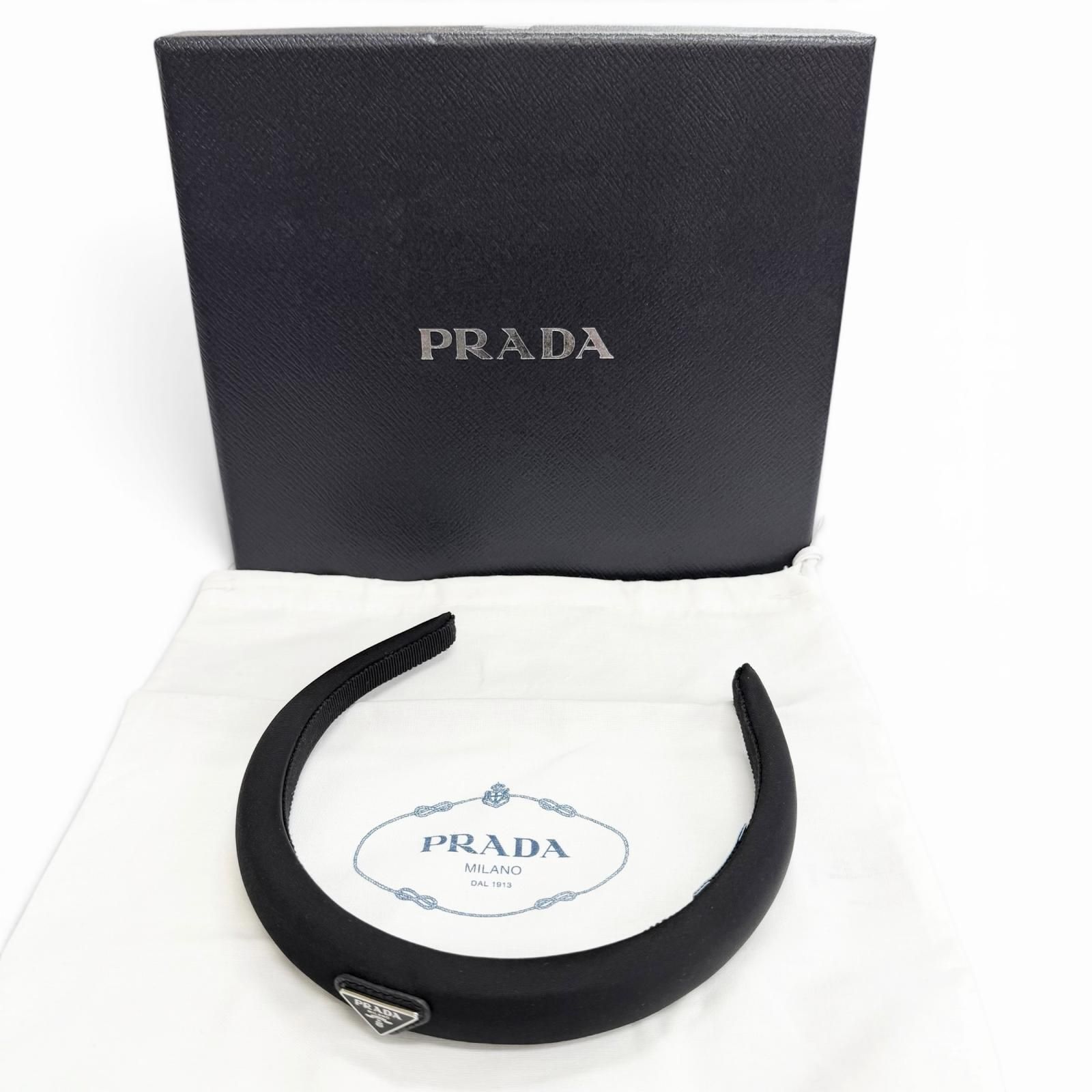 美品△PRADA プラダ 1IH020 トライアングルロゴ Re-Nyron カチューシャ