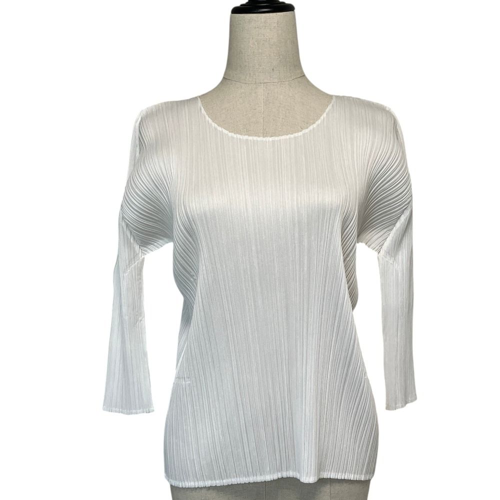 美品 クリーニング済み PLEATS PLEASE ISSEY MIYAKE プリーツプリーズ イッセイミヤケ カットソー PP51-JK246 サイズ3 ホワイト レディース 古着 中古 USED 8,754円