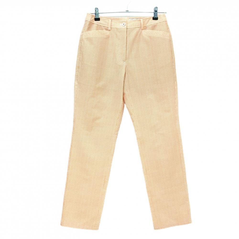 超美品】アダバット パンツ 白×オレンジ 総柄 千鳥格子風 ストレッチ