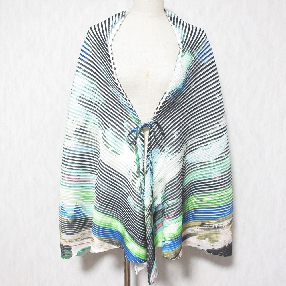 美品 ISSEY MIYAKE イッセイミヤケ 転写プリント プリーツポンチョジレ IM81AD105 マルチカラー レディース 古着 中古 USED