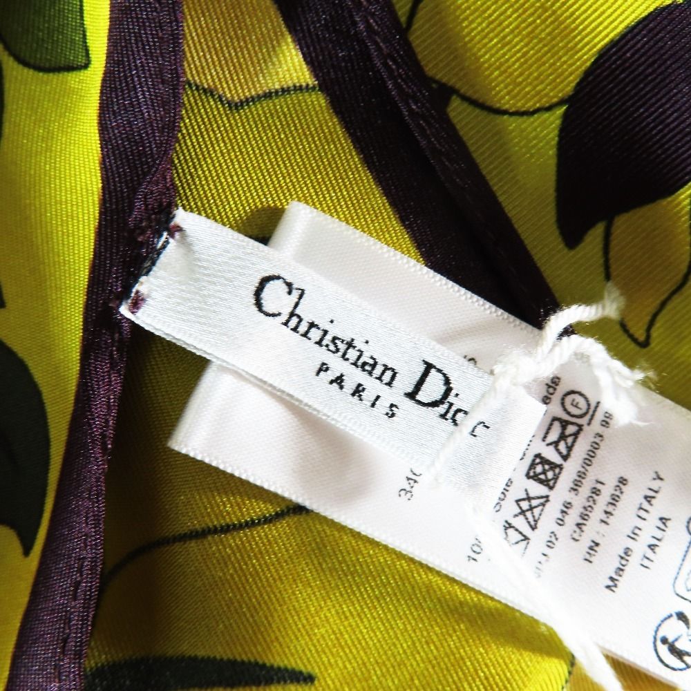 未使用 Christian Dior クリスチャンディオール フラワー ホルターネック シルク トップス カットソー シャツ ブラウス イエロー レディース 古着 中古 USED