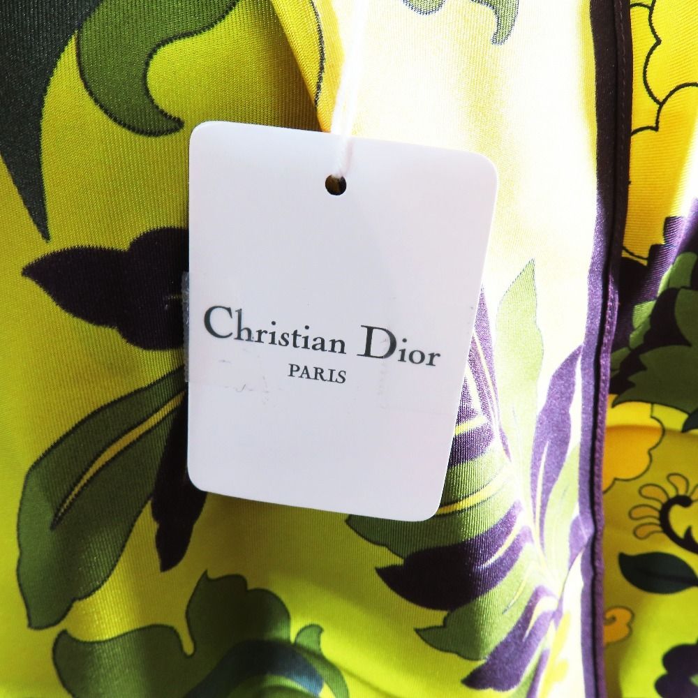 未使用 Christian Dior クリスチャンディオール フラワー ホルターネック シルク トップス カットソー シャツ ブラウス イエロー レディース 古着 中古 USED