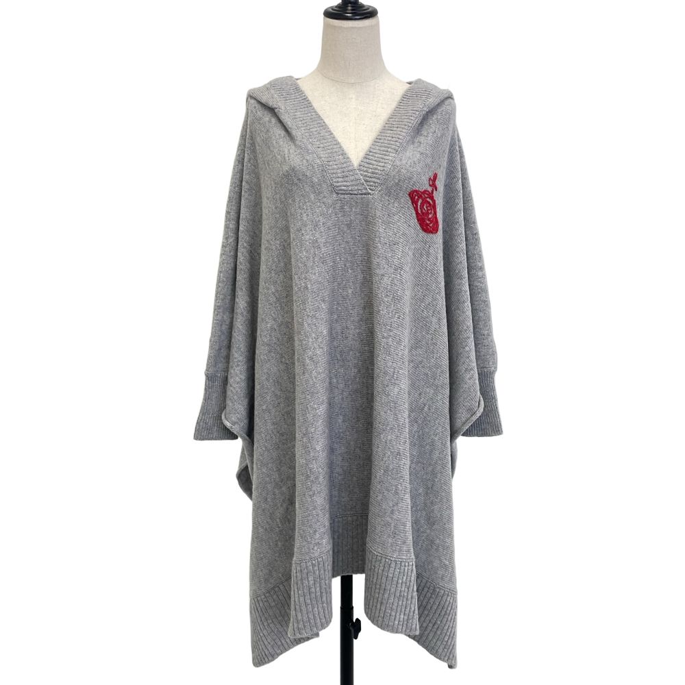 美品 Vivienne Westwood RED LABEL ヴィヴィアンウエストウッド レッドレーベル オリゾンティ期 フード付き ニットポンチョ 2 グレー レディース 古着 中古 USED