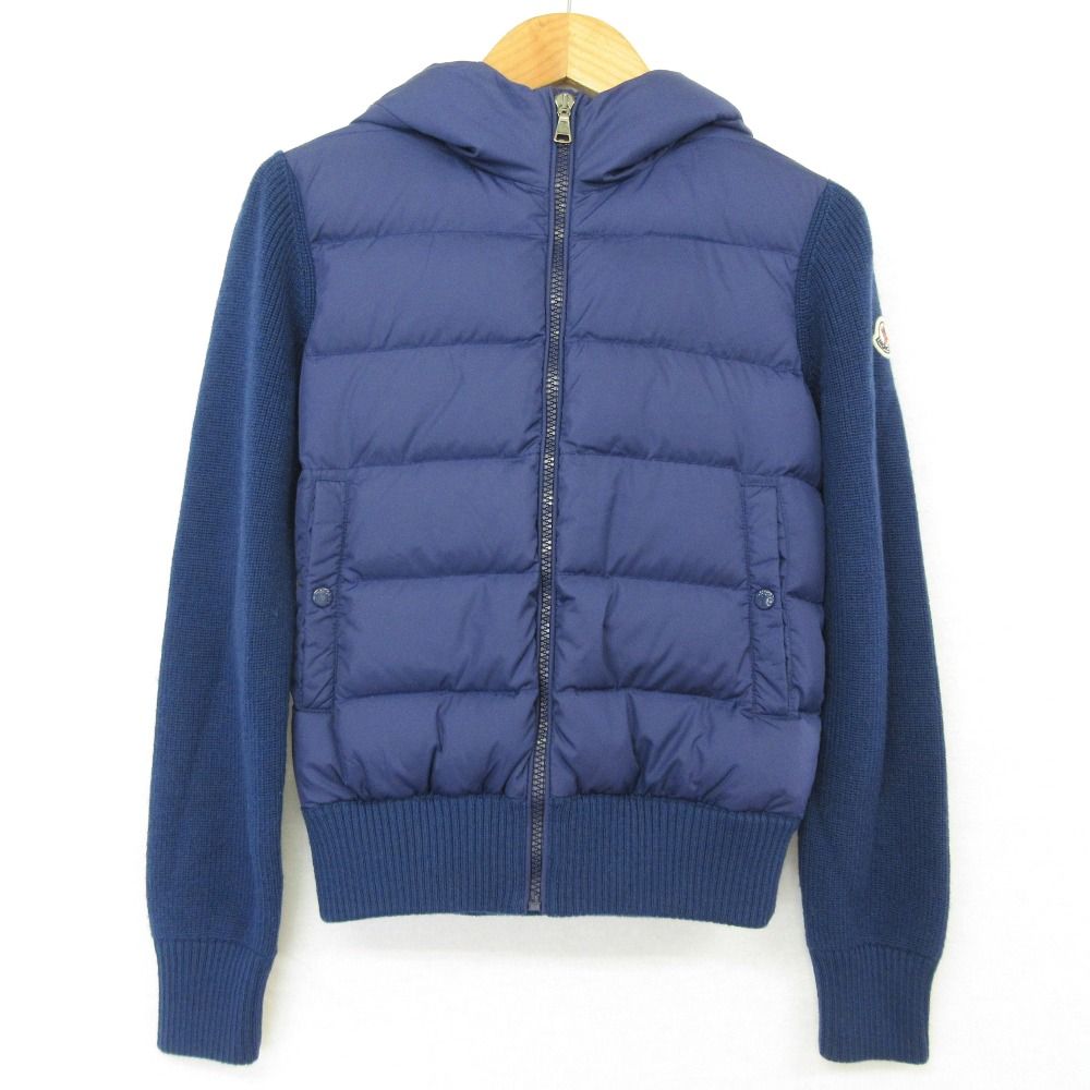 美品 MONCLER モンクレール MAGLIA TRICOT ニット切替 ダウンジャケット キッズ サイズ12 ネイビー キッズ 古着 中古 USED