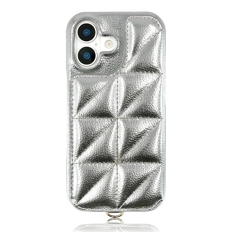 【新品】 [ UNiCASE 公式 ] iPhone 17 対応 背面手帳型 ケース ミラー付き [ パフステッチ × キルティング ] カード収納 落下防止 鏡付き スマホケース ユニケース Triangle Puffy Case (シルバー)