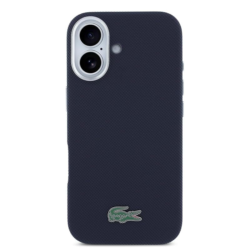 【新品】 LACOSTE iPhone 17用ケース MagSafe対応 フルラップ設計 耐衝撃 スマホケース プチピケデザイン PVC素材 ワニロゴ スリムフィット 保護カバー（ネイビー）
