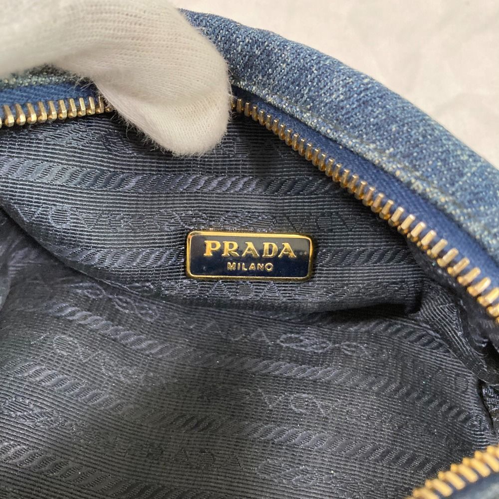 良品 PRADA プラダ ロゴプレート デニムポーチ コスメポーチ