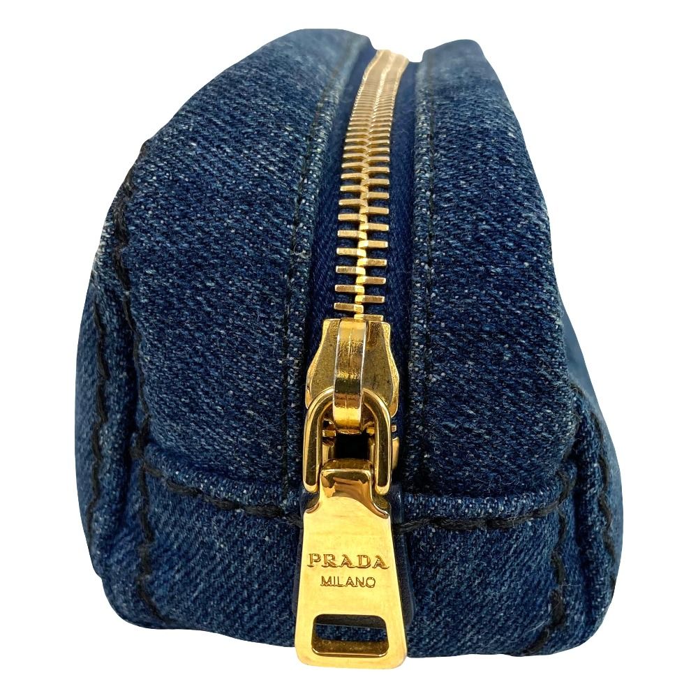 良品 PRADA プラダ ロゴプレート デニムポーチ コスメポーチ