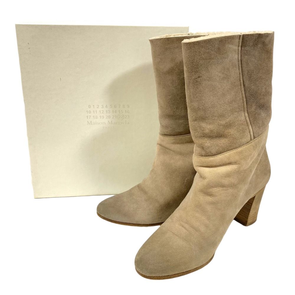 良品 Maison Margiela メゾンマルジェラ 22 ムートンブーツ ハイヒール サイズ39 約26cm ベージュ レディース 古着 中古 USED