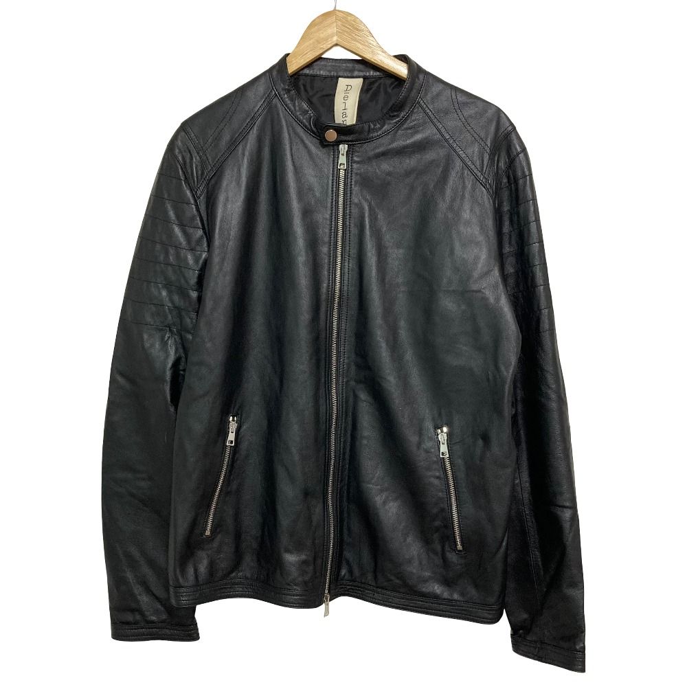 美品 Delan デラン シープレザー シングルライダースジャケット サイズ52 ブラック メンズ 古着 中古 USED