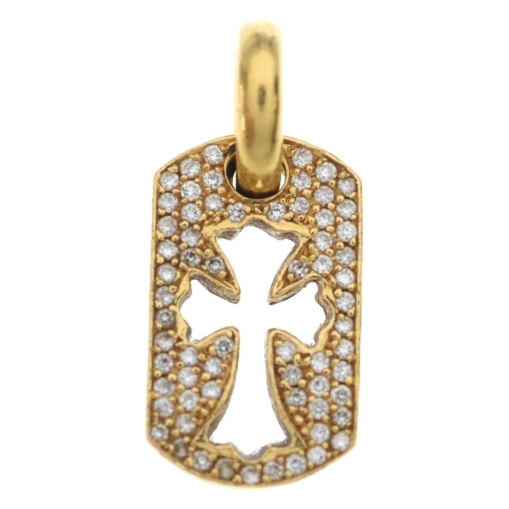 CHROME HEARTS (クロムハーツ) 22K DT TNY CO CRS P/DIA タイニーカットアウトクロス ドッグタグ PAVEダイヤ ペンダントトップ ゴールド BCA041 -