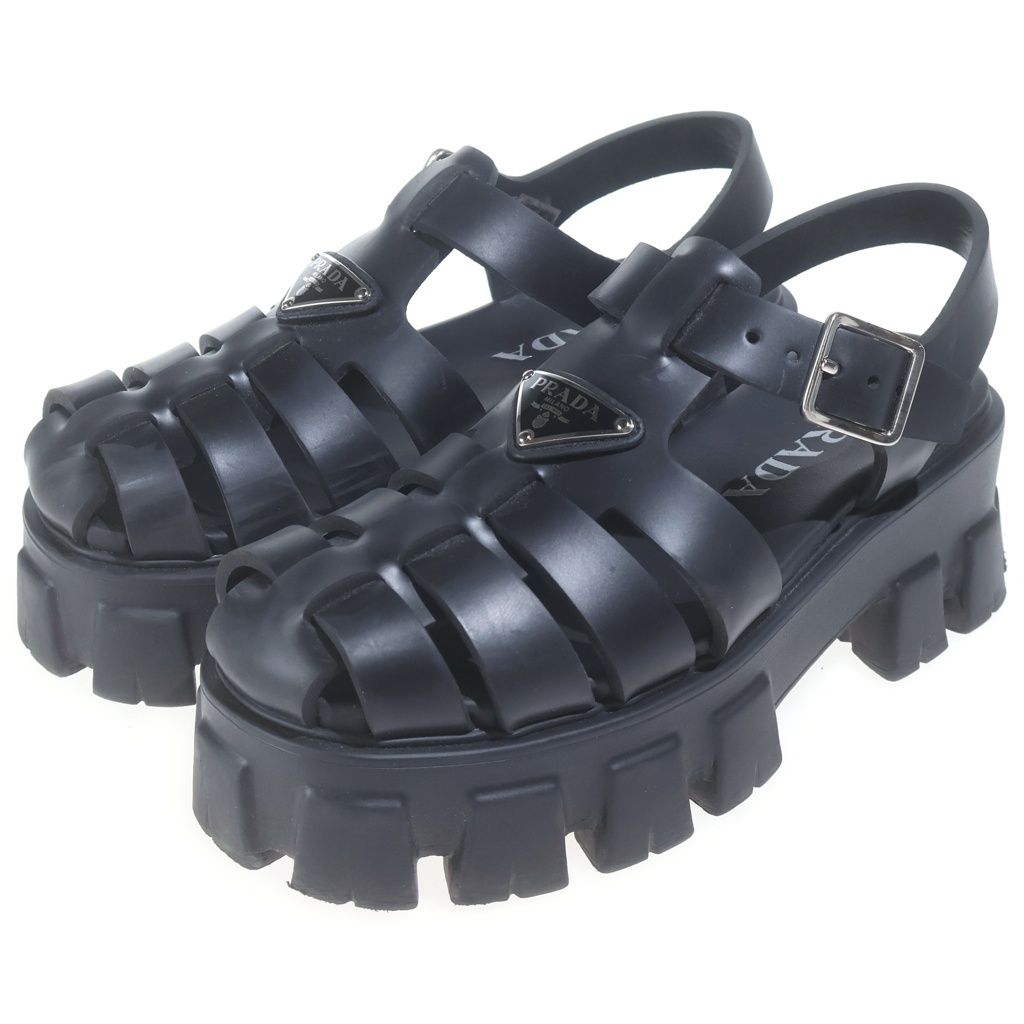 PRADA (プラダ) モノリス トライアングルロゴ ラバーサンダル ブラック