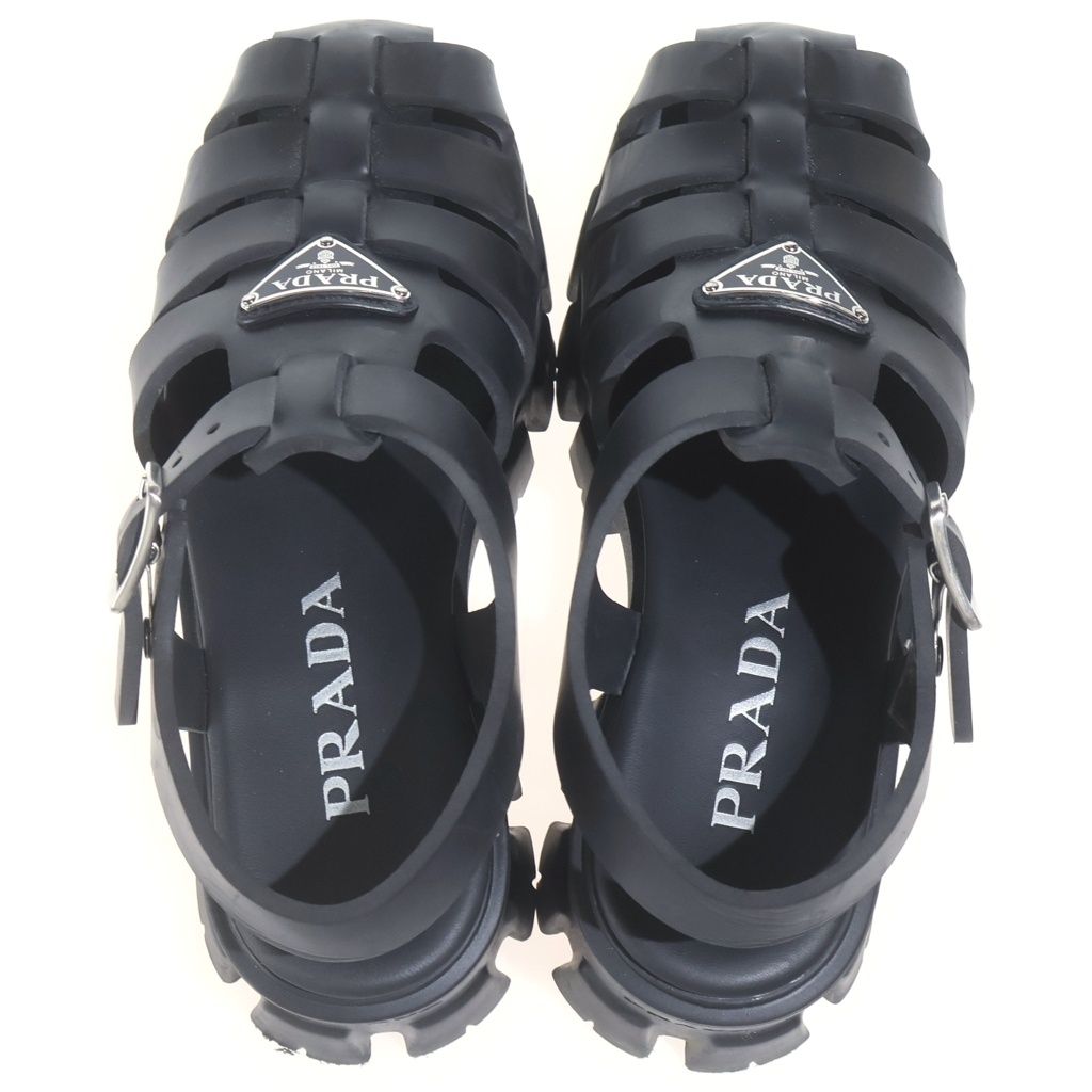 PRADA (プラダ) モノリス トライアングルロゴ ラバーサンダル ブラック