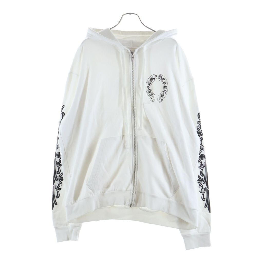 CHROME HEARTS ホワイト ジップアップパーカー S CHROME HEARTS (クロムハーツ) SWTSHRT HD ZIP バックホースシュー