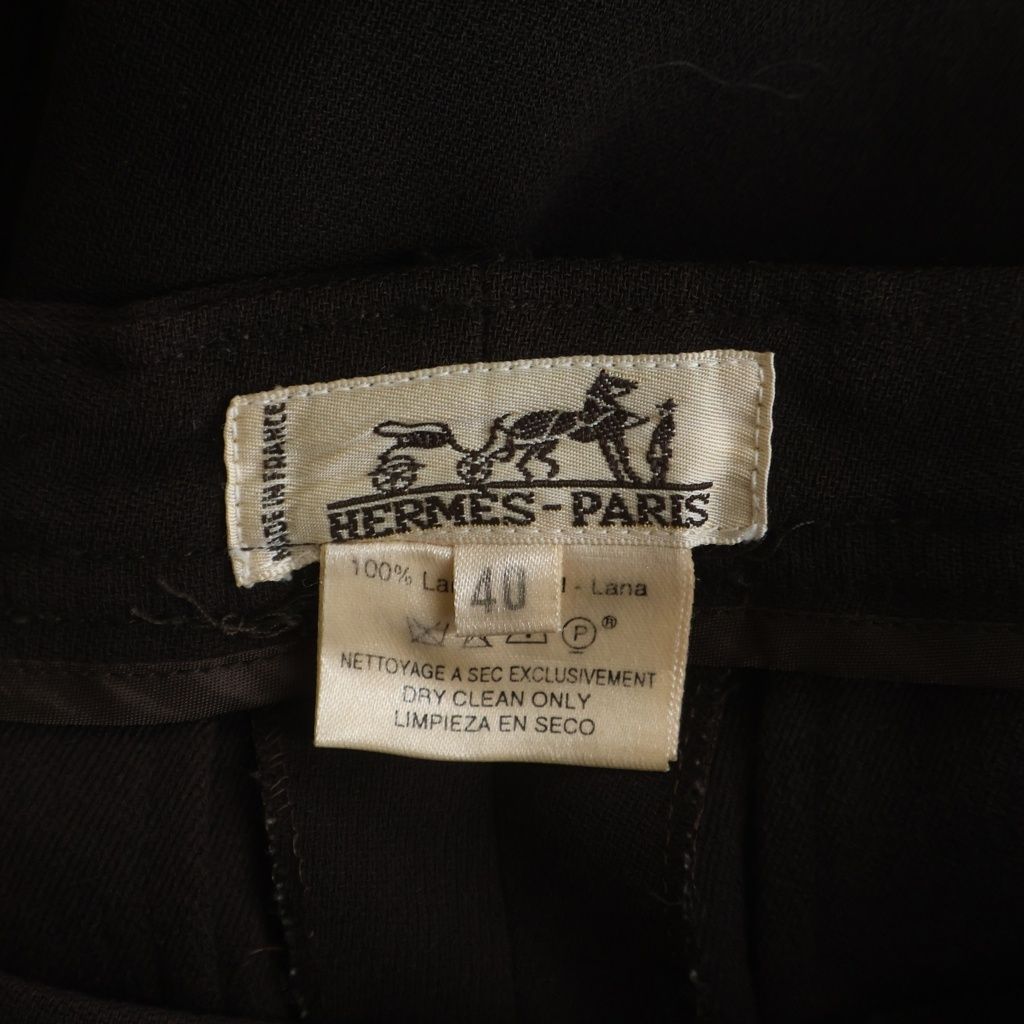 HERMES エルメス VINTAGE ヴィンテージ ハイウエスト ウールスラックス ブラウン HERMES (エルメス) VINTAGE ヴィンテージ ハイウエスト ウール