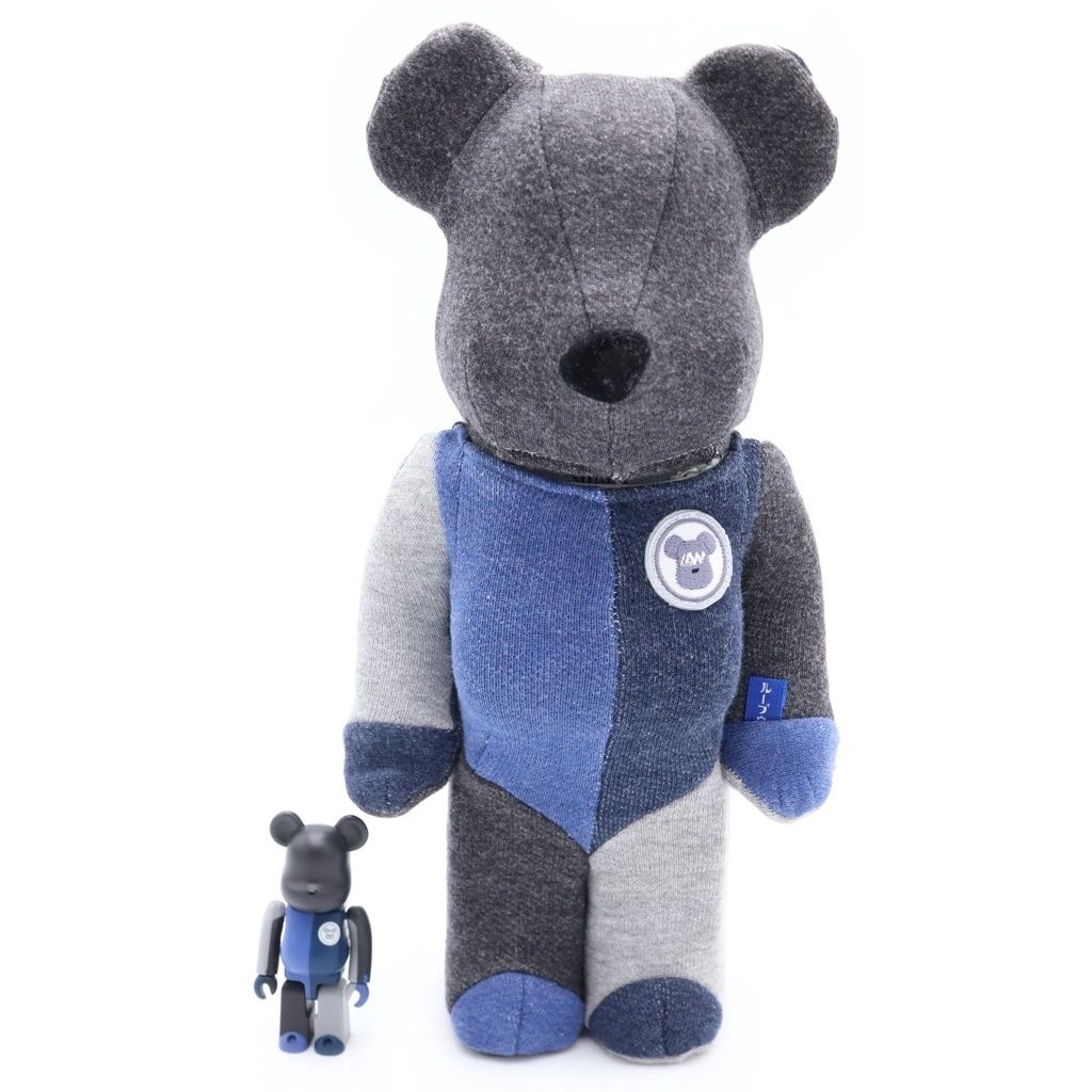 MEDICOM TOY (Medicom Toy) BE @RBRICK × LOOPWHEELER 100% & 400% Bear Brick Figure Doll Gray/Black/Blue