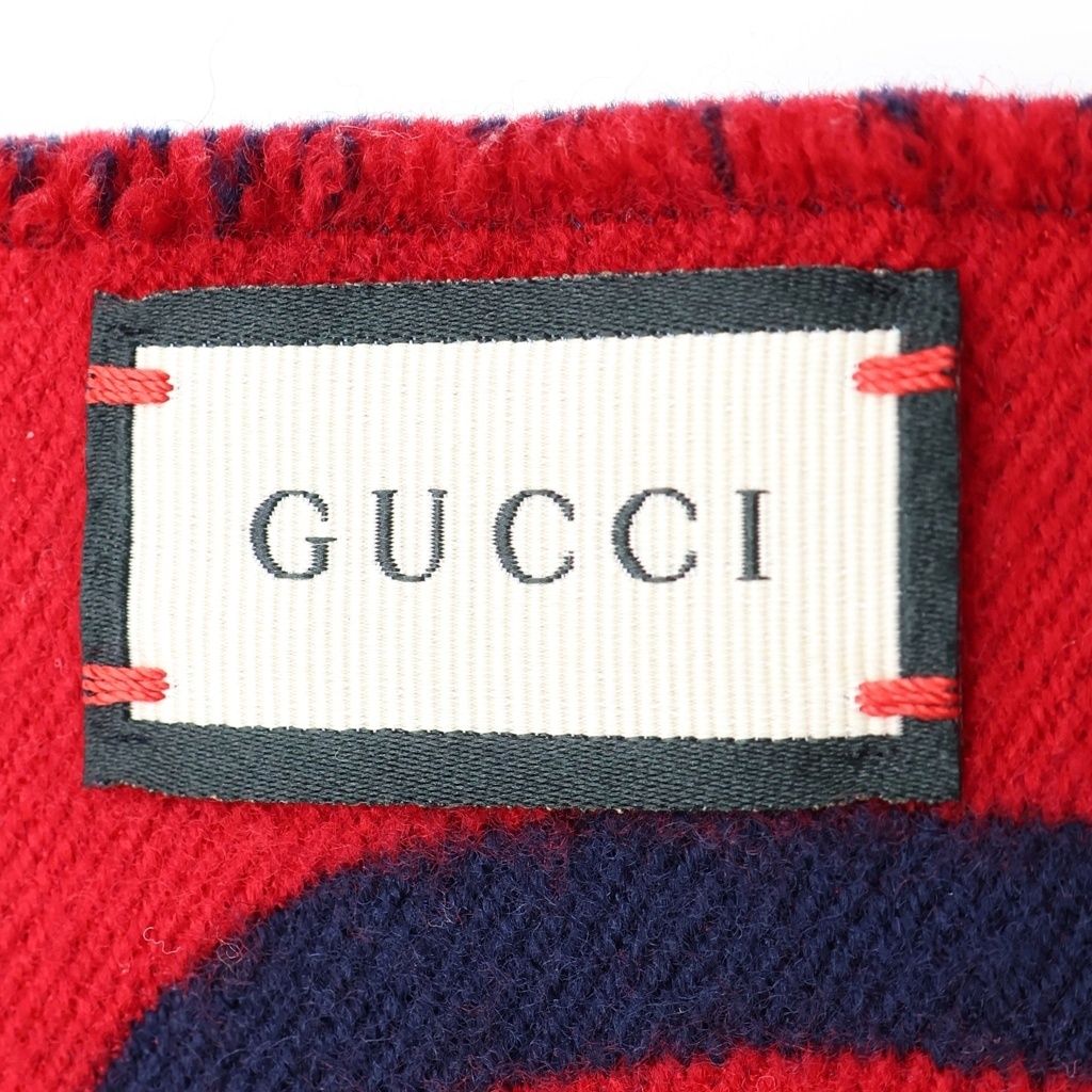 GUCCI (グッチ) ジャンボGGロゴ シルク混スカーフマフラー ネイビー
