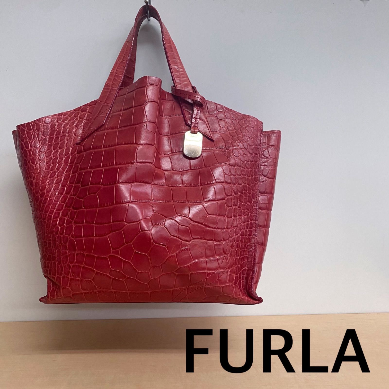 定価5万】FURLA クロコ型押し バッグ ボルドー
