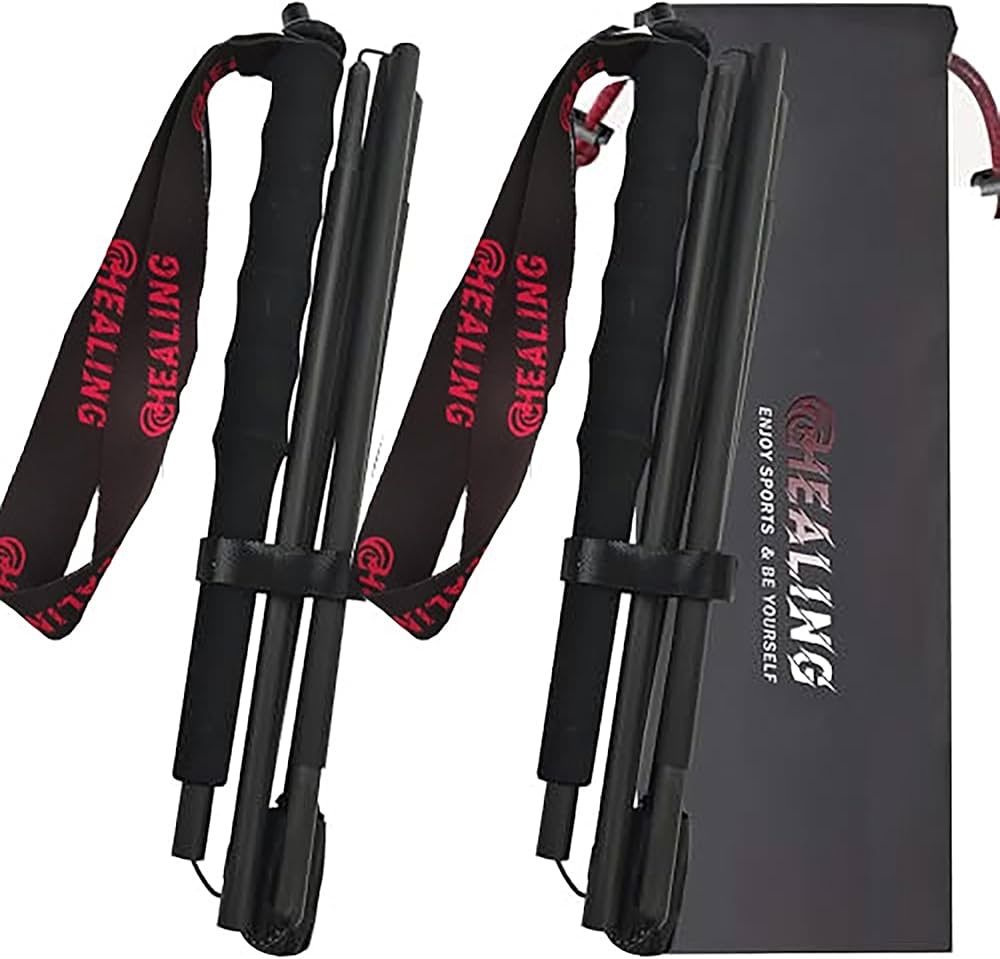 KHEALING トレッキングポール カーボン 折畳み 【超~超軽量93/98/103G】炭素繊維 登山 ポール 5節 2本セット 110cm ハイキングポール 外径サイズ10cm 滑り止め コンパクト 遠足 登山用品 徒歩 キャップ 吸湿発散