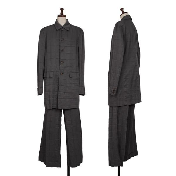 イッセイミヤケISSEY MIYAKE グリッドプリーツセットアップ チャコールM・M位