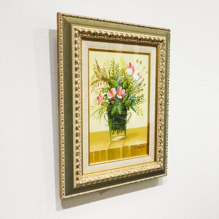 油彩画 大道妙子「花瓶の花」P4号 真筆 肉筆画 静物画 フラワー ブーケ