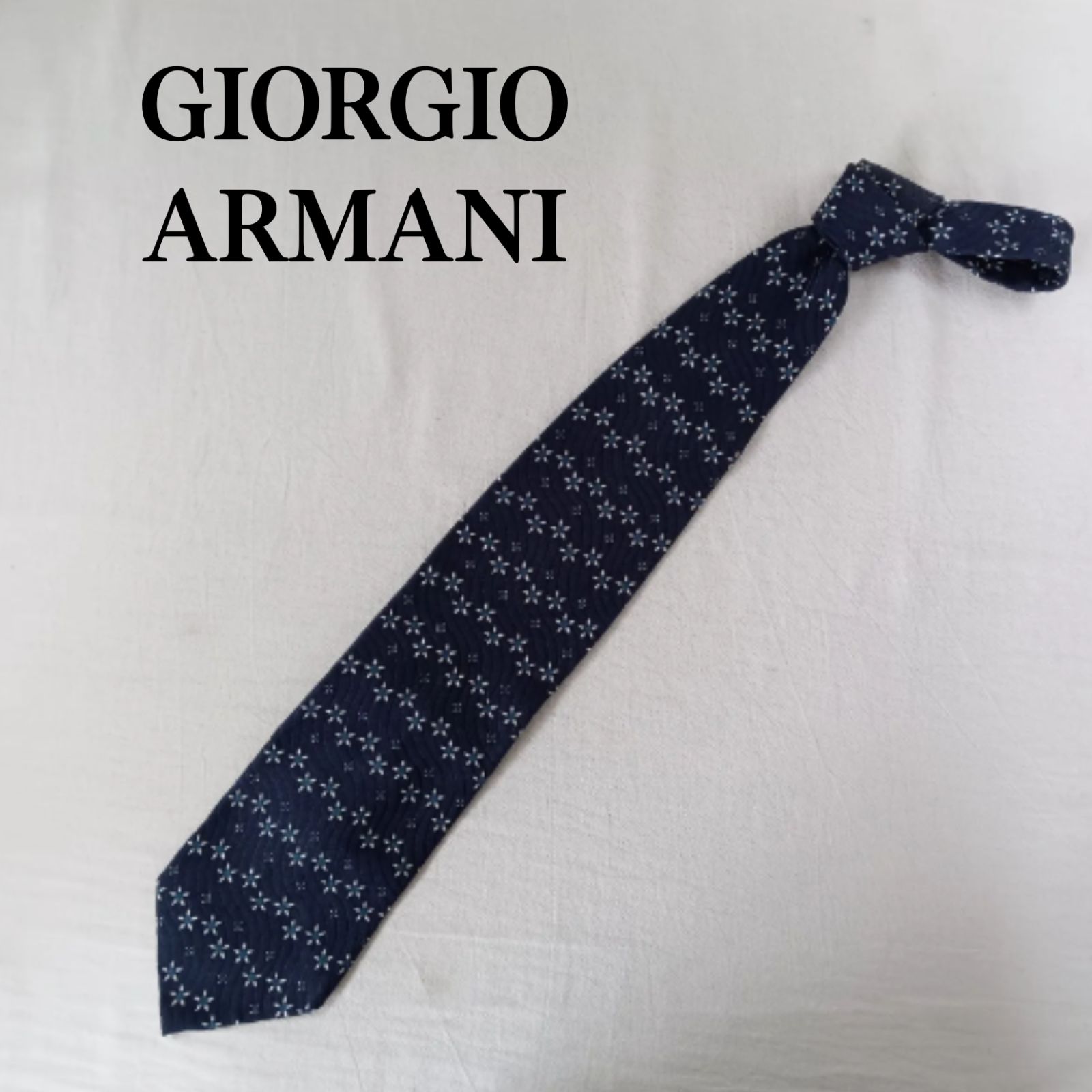ジョルジオアルマーニ GIORGIO ARMANI ネクタイ 小紋柄 紺 ワイドタイ