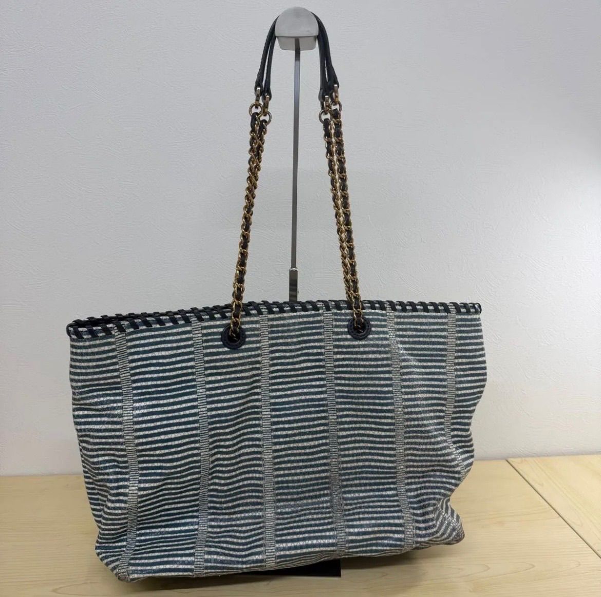 TORY BURCH トリーバーチ チェーンショルダー トートバッグ ボーダー柄 