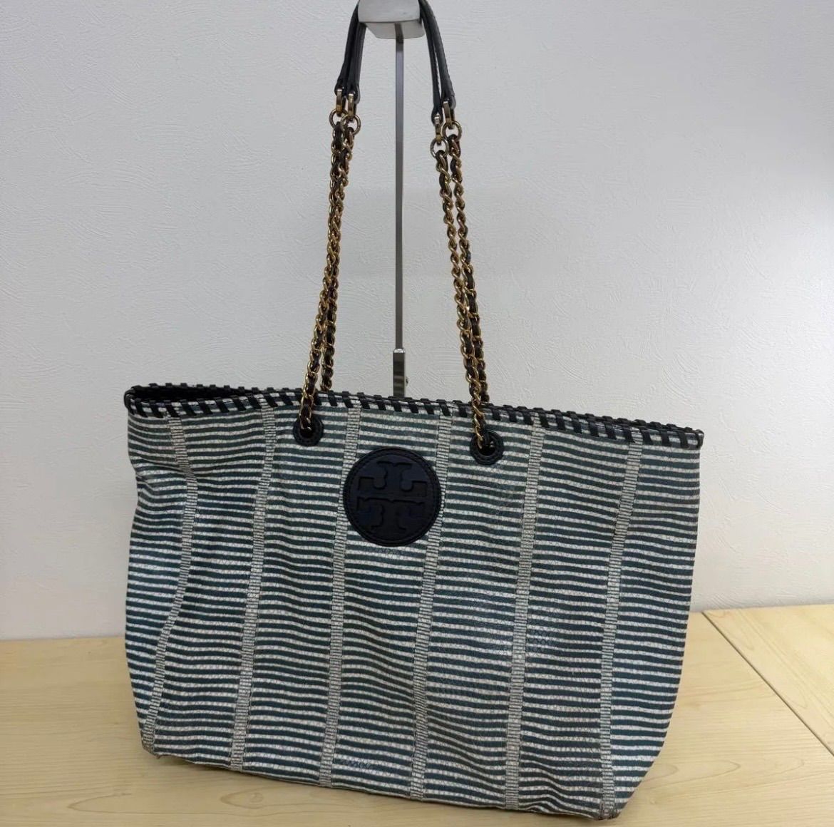 TORY BURCH トリーバーチ チェーンショルダー トートバッグ ボーダー柄 