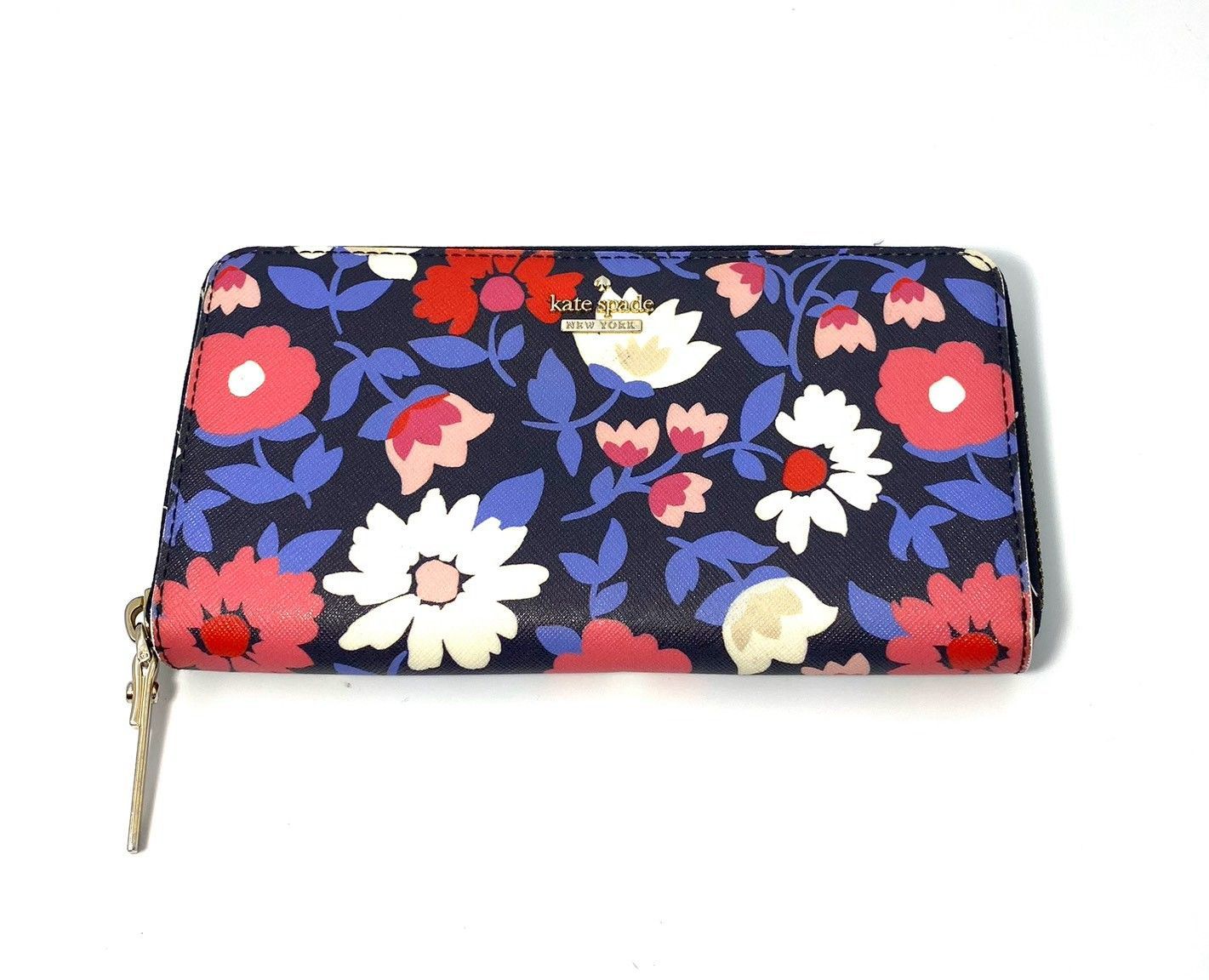 ケイトスペード kate spade 長財布 ラウンドファスナー 花柄 ネイビー