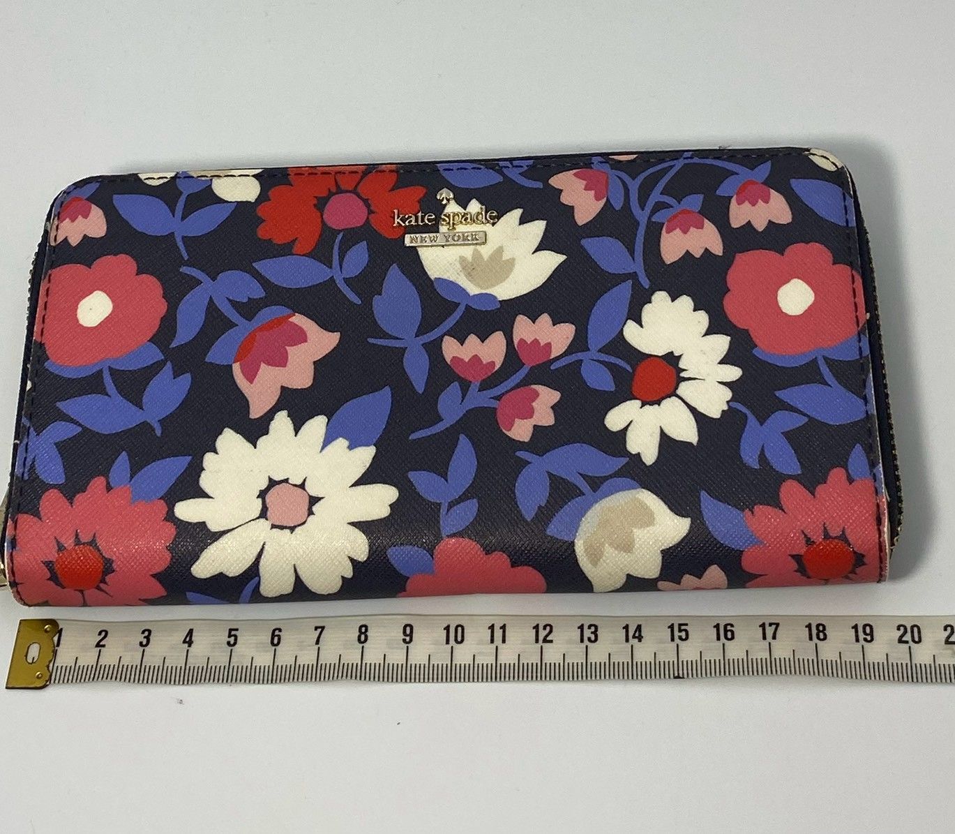 ケイトスペード kate spade 長財布 ラウンドファスナー 花柄 ネイビー