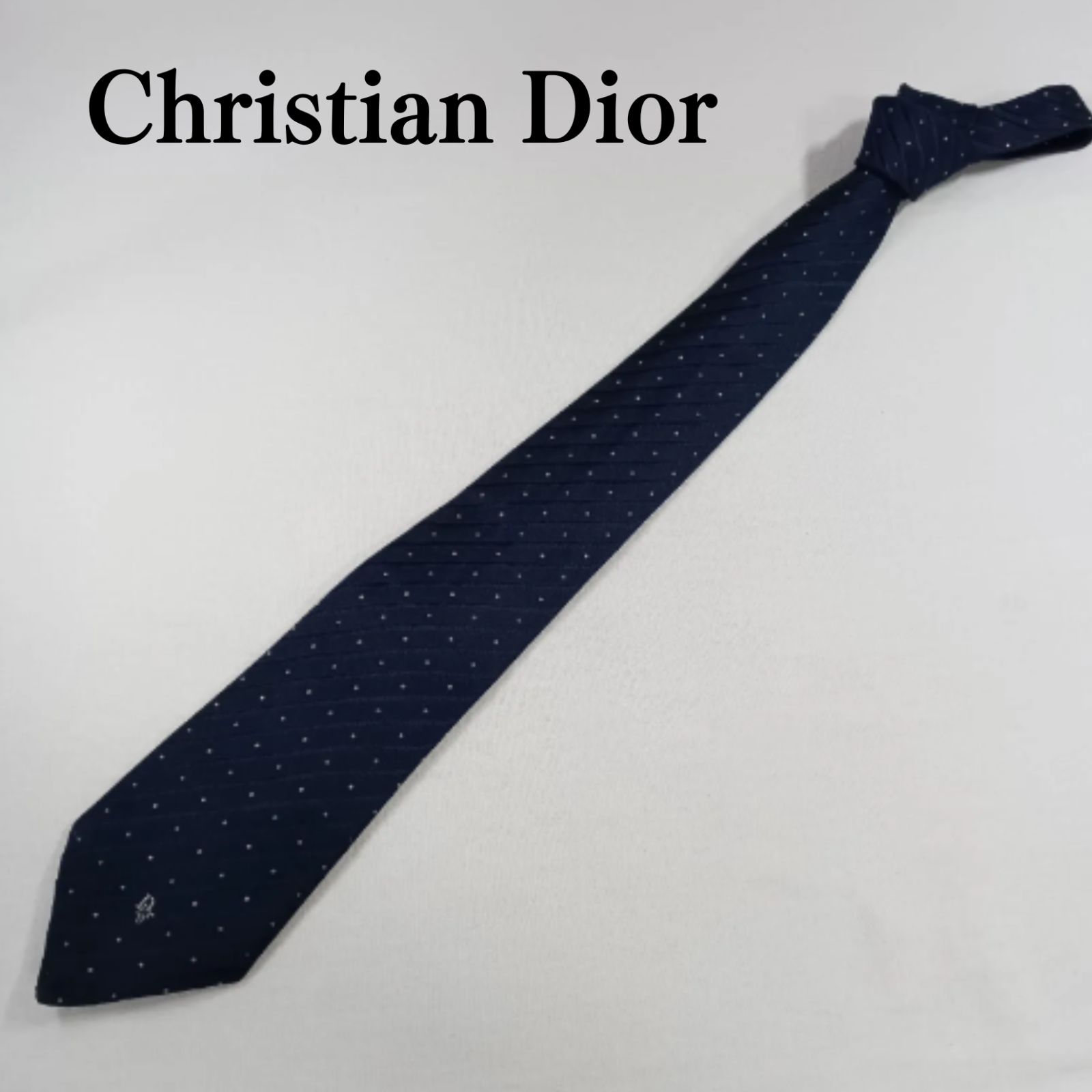 訳あり】クリスチャンディオール Christian Dior ネクタイ 小紋柄 紺