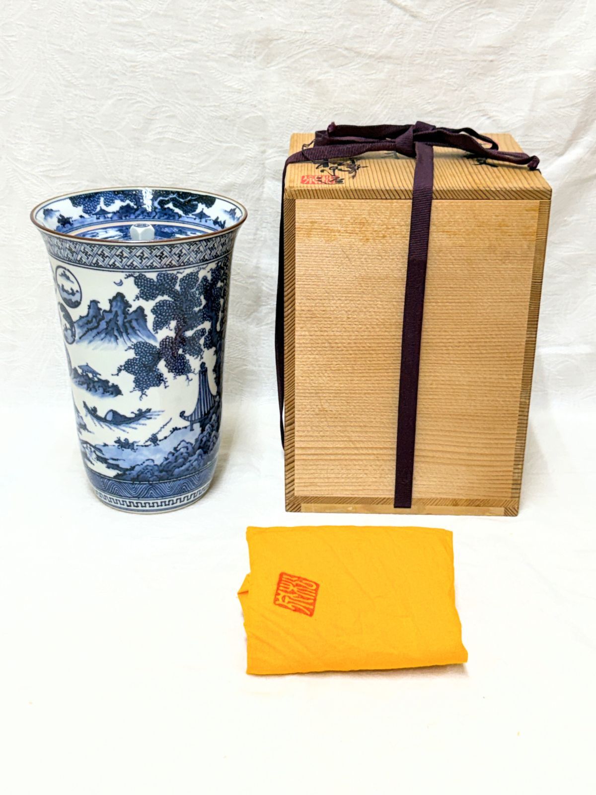 D266【未使用】京焼 土山松泉 青華祥瑞文 水指 共布・共箱付 - メルカリ