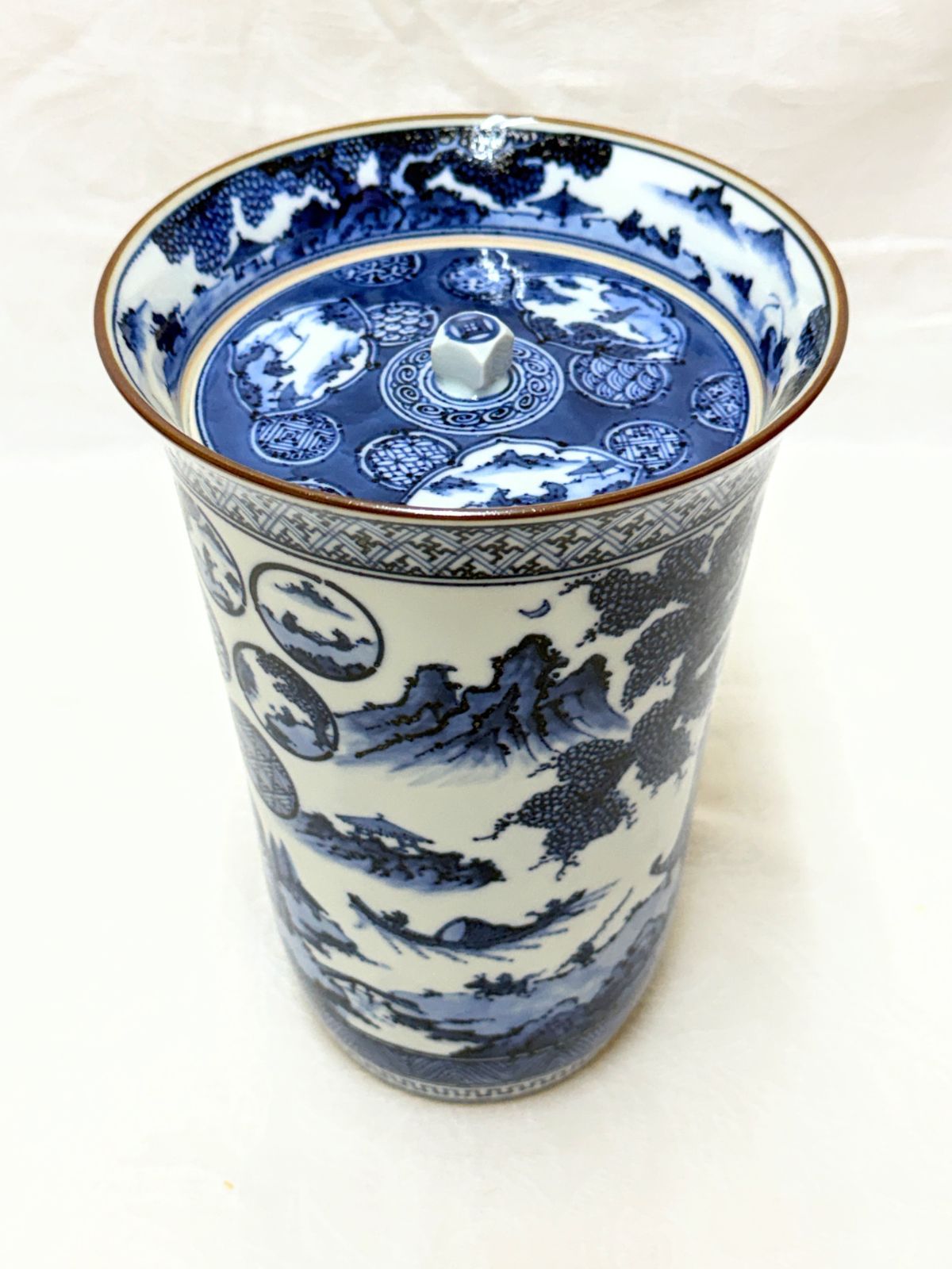 D266【未使用】京焼 土山松泉 青華祥瑞文 水指 共布・共箱付 - メルカリ