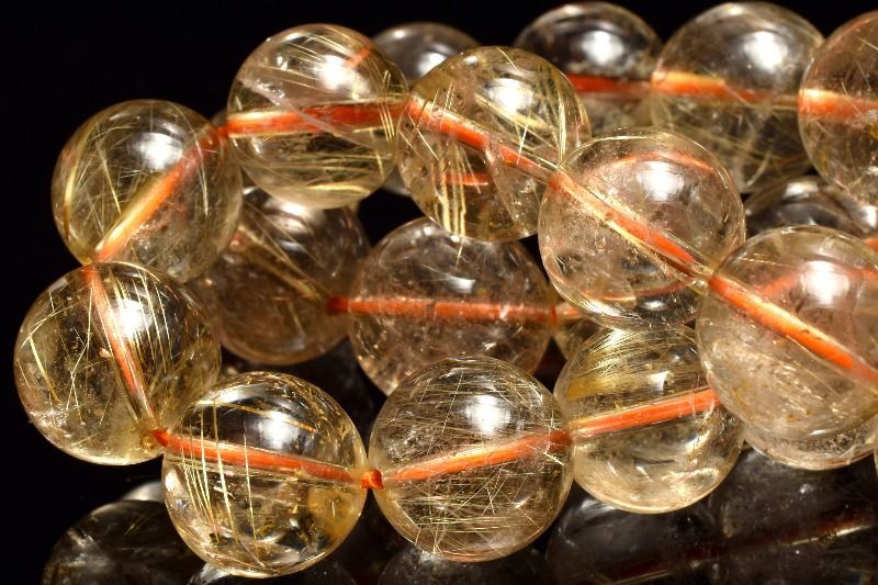 金針きらめく ゴールドタイチンルチルクォーツ　15.5mm　ブレスレット 1個売り パワーストーン 天然石 _BG6762-155