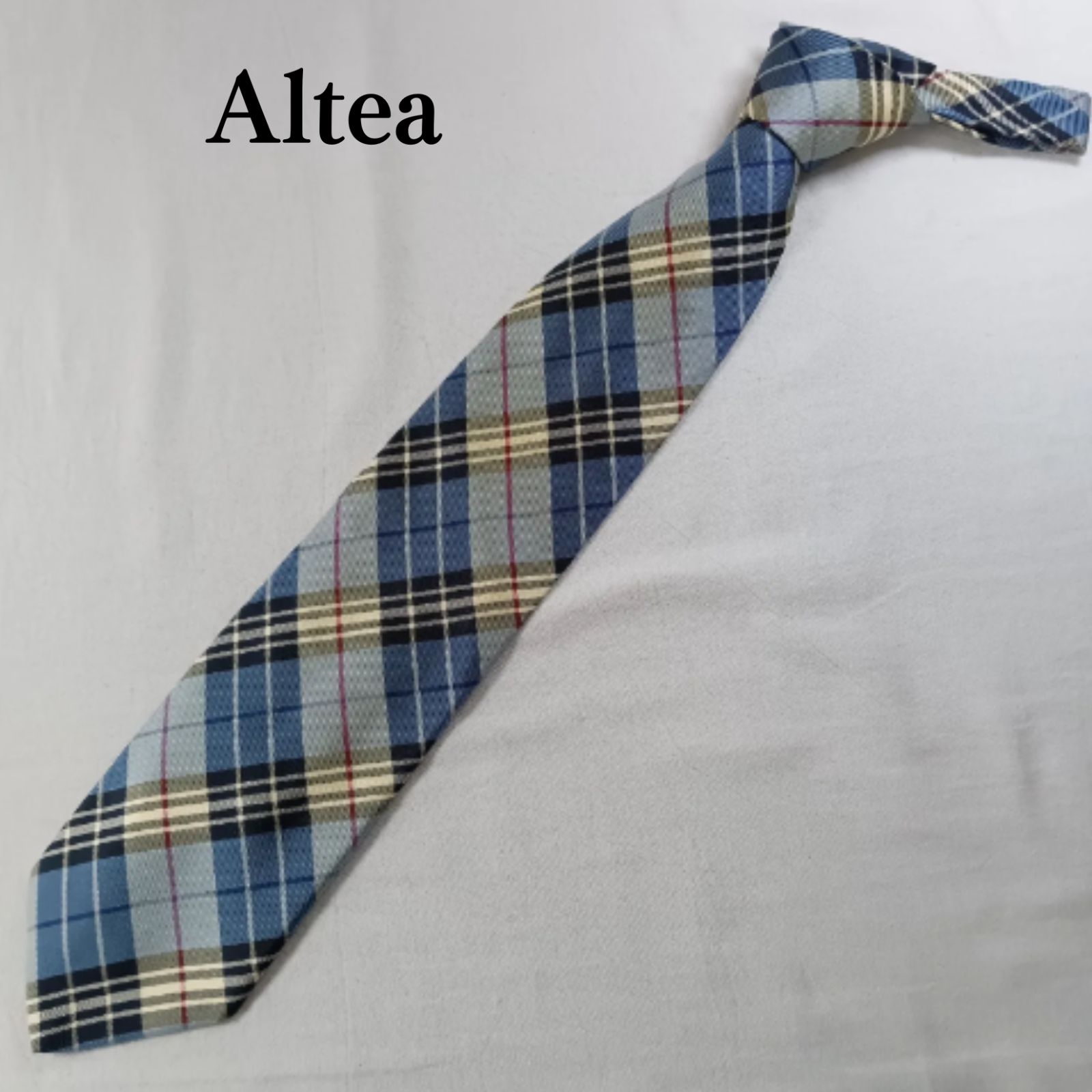 アルテア Altea ネクタイ チェック柄 青 ワイドタイ ロングタイ シルク
