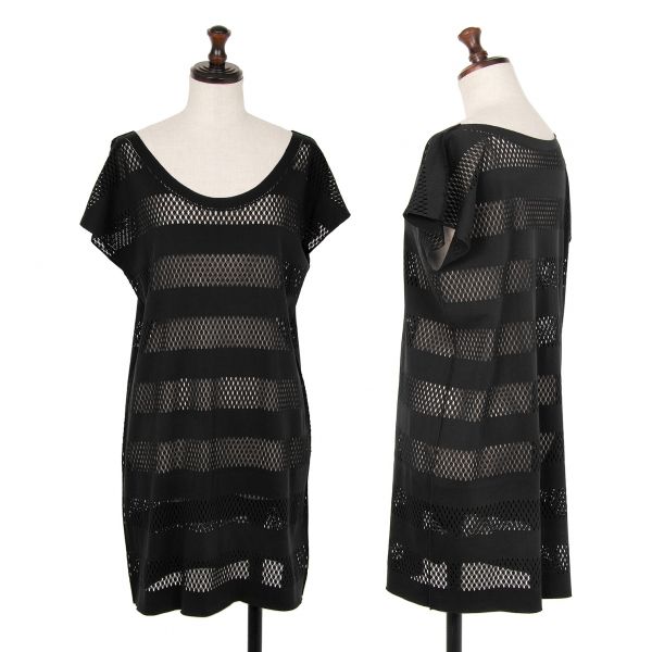 プリーツプリーズPLEATS PLEASE A-POC INSIDE カッティングボーダーメッシュ半袖チュニック 黒3
