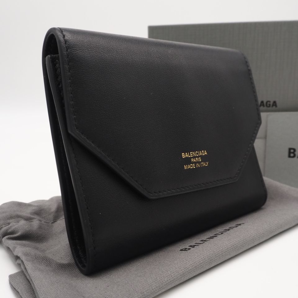 ★3日以内返品可★ 美品 BALENCIAGA バレンシアガ スムースカーフレザー ENVELOPE ZIPミニウォレット 781575 三つ折り財布 ブラック カーフレザー メンズ 32,416円