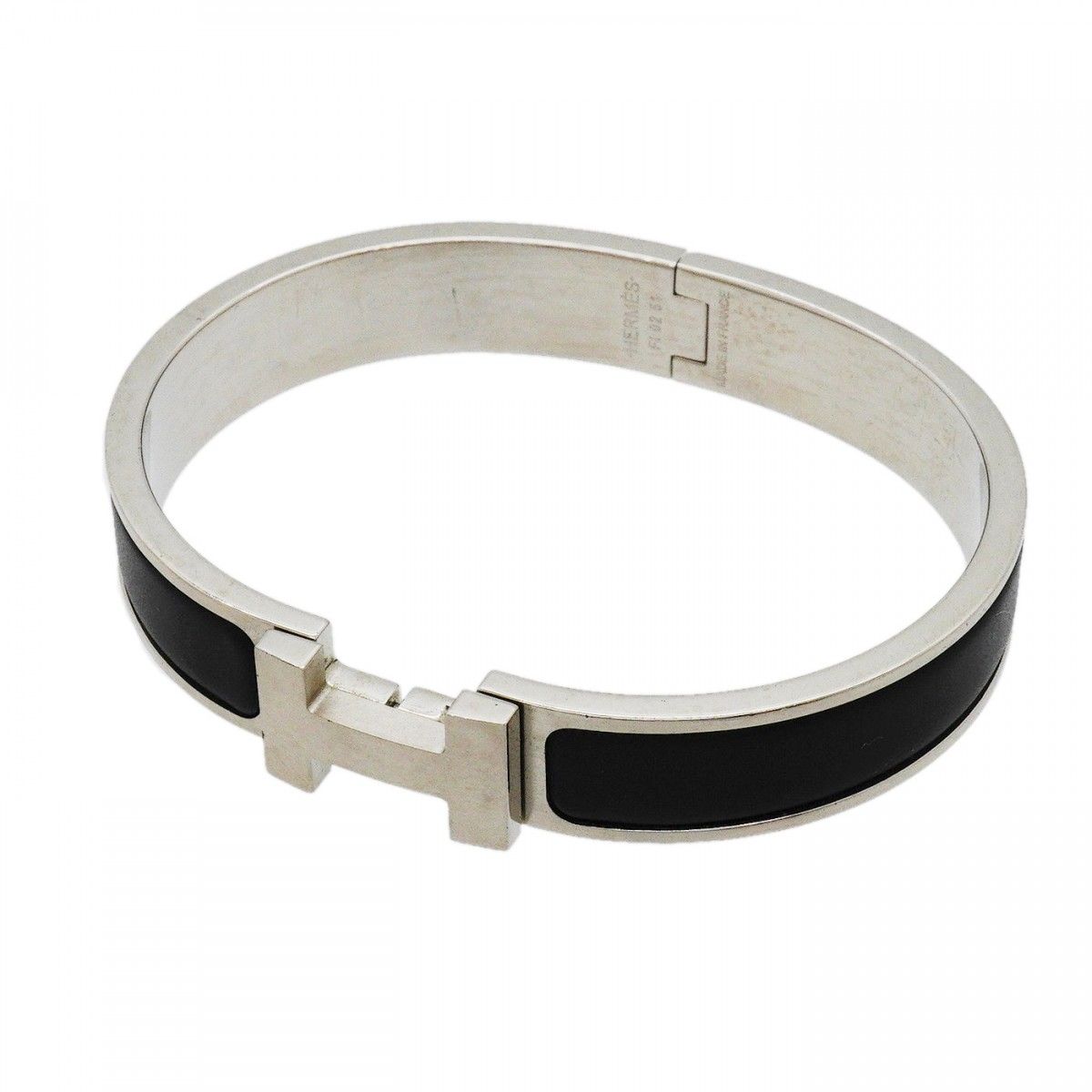 【6jgb0441-k】エルメス バングル クリッククラックPM メタル シルバー ブラック【中古】メンズ レディース ユニセックス